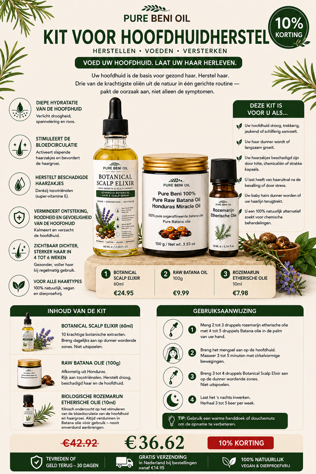 Scalp Herstelkit — Botanisch Hoofdhuid Elixir + Batana Olie + Rozemarijn Olie