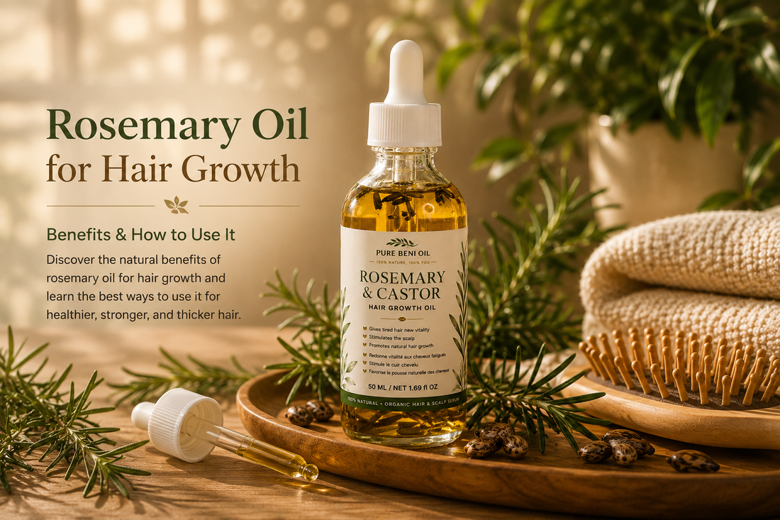 Luxury rosemary oil for hair growth with botanical ingredients by Pure Beni Oil