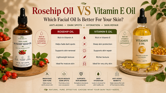 Rosehip Oil vs Vitamin E Oil comparison showing antioxidant benefits skin repair hydration and anti-aging support