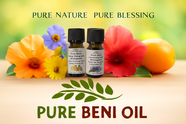 PURE BENI essential oils collection featuring pure steam-distilled oils for aromatherapy and natural wellness. PURE BENI pure essential oils in amber glass bottles for aromatherapy, diffusers and daily wellness rituals.