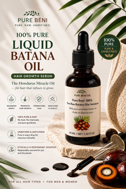 PURE BENI 100% Pure Liquid Batana Oil Hair Growth Serum 50ml — raw unrefined Honduras Miracle Oil