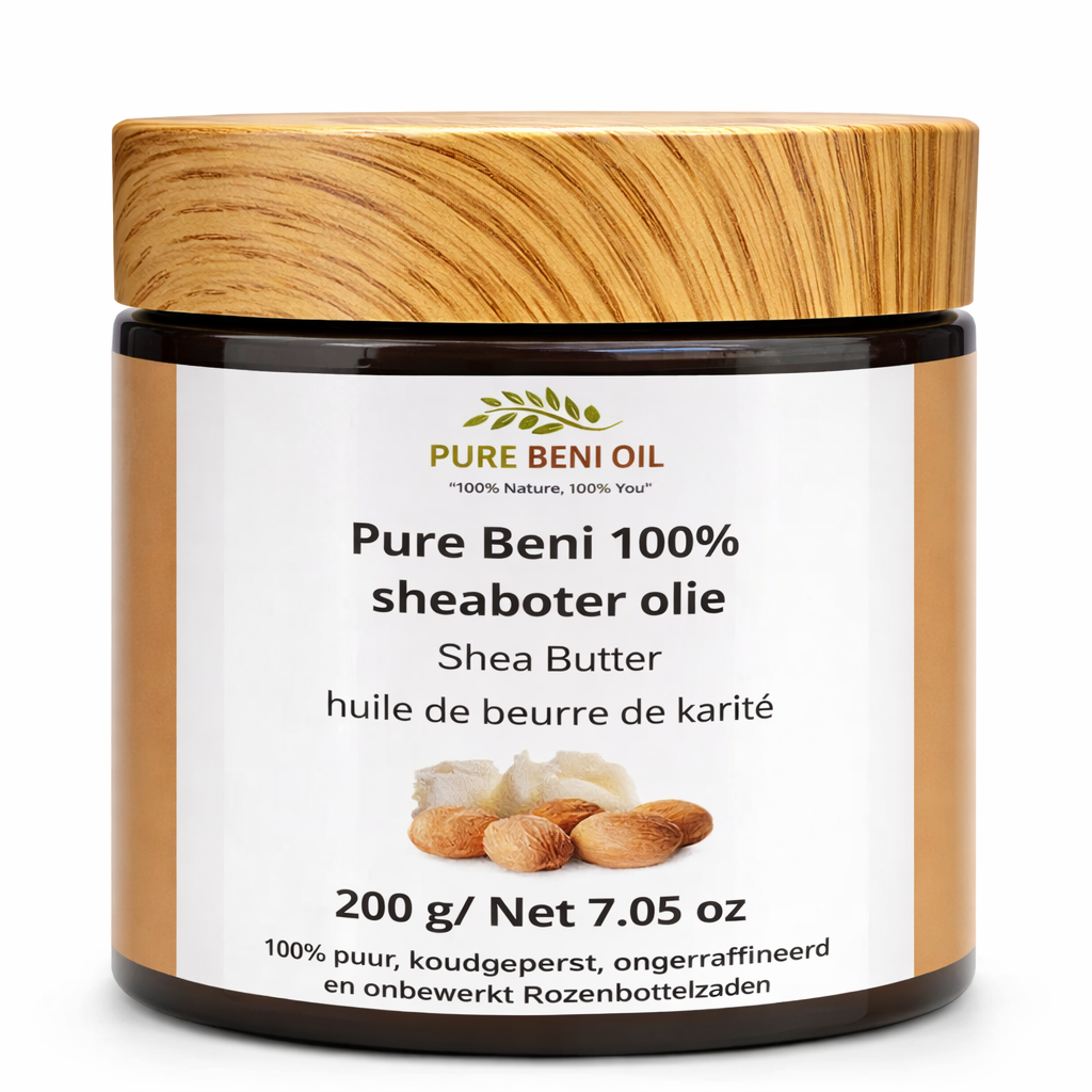 “Pure Beni 100% raw organic shea butter – luxury unrefined body butter for deep skin and hair nourishment – clean beauty ritual.”