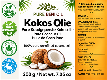 PURE BÉNI OIL Organic Virgin Coconut Oil for Hair & Skin 200 g