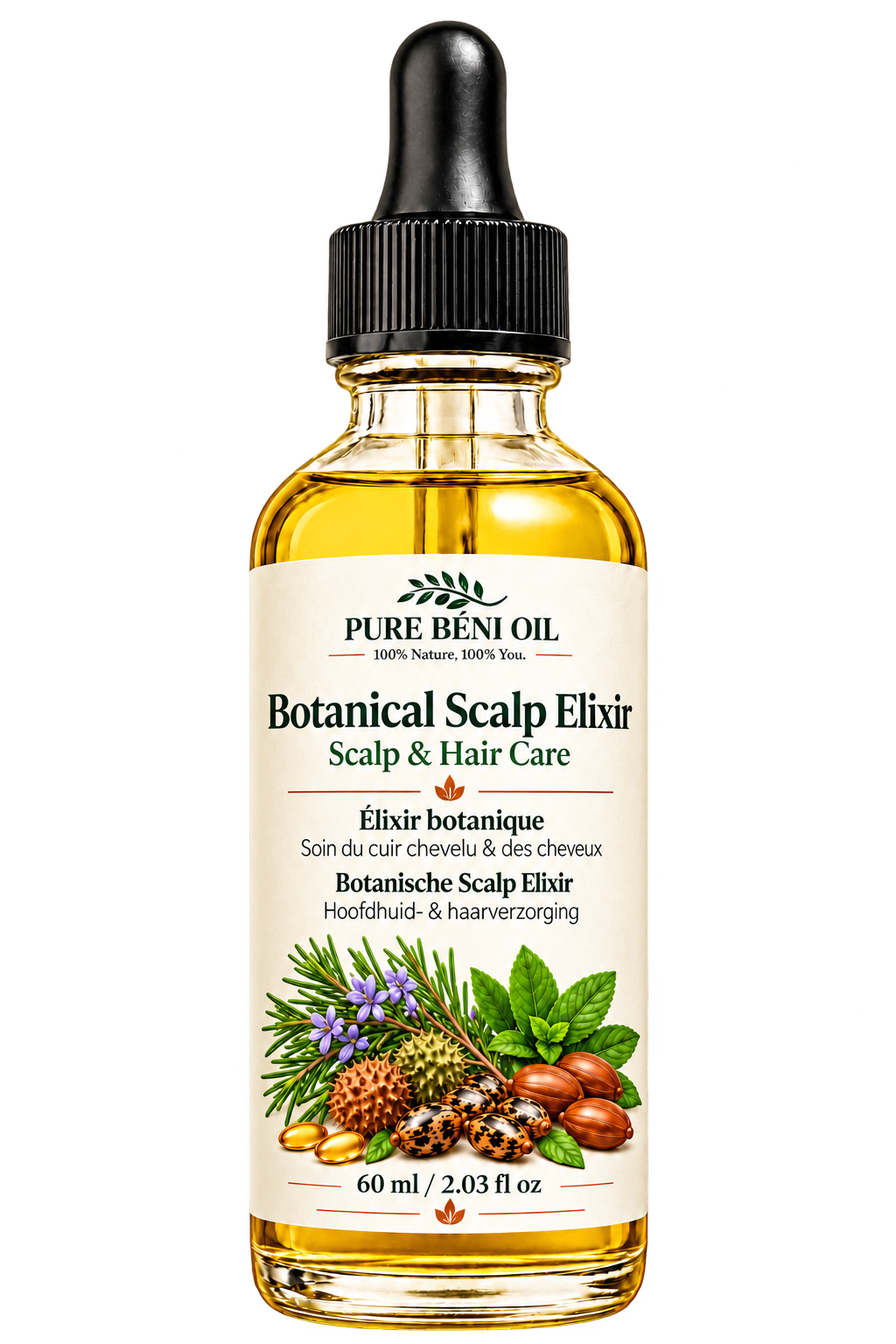 PURE BÉNI OIL Élixir botanique pour le cuir chevelu — Soin du cuir chevelu et des cheveux — 60 ml