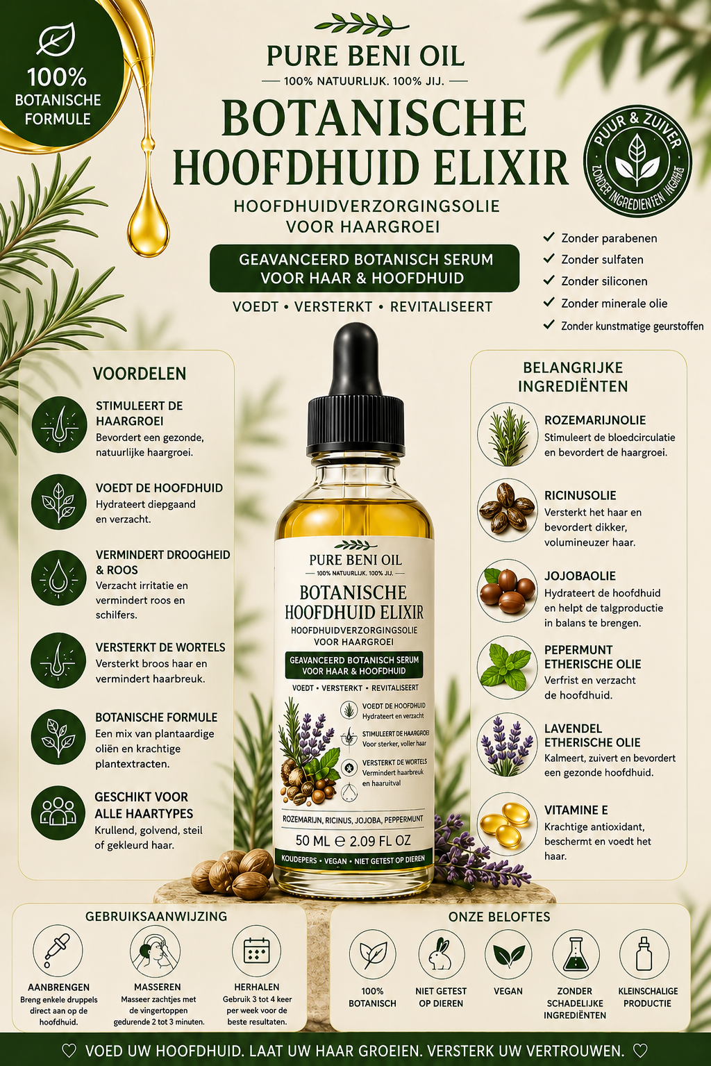 PURE BÉNI Botanical Scalp Elixir — Soin Naturel du Cuir Chevelu et Huile Nourrissante pour Cheveux