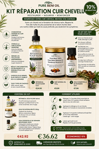 Scalp Herstelkit — Botanisch Hoofdhuid Elixir + Batana Olie + Rozemarijn Olie