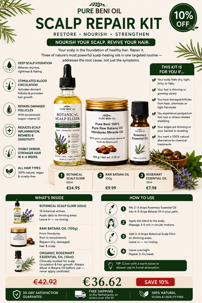 Scalp Herstelkit — Botanisch Hoofdhuid Elixir + Batana Olie + Rozemarijn Olie