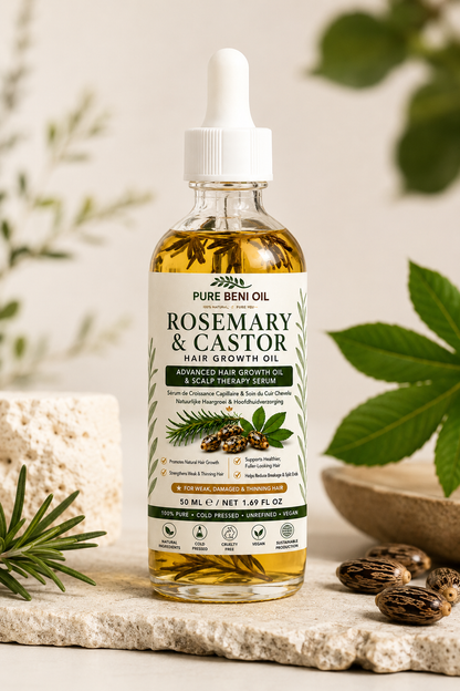 HUILE DE POUSSE DE CHEVEUX AU ROMARIN ET RICIN PURE BÉNI