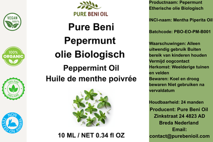 Huile Essentielle de Menthe Poivrée Biologique PURE BENI