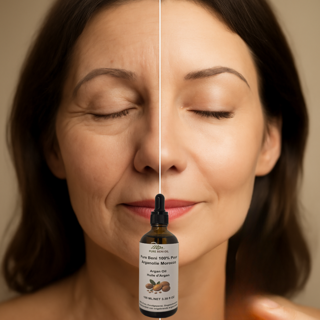 "Applying Pure Beni Argan Oil as a daily anti-aging serum for wrinkles and hydration"