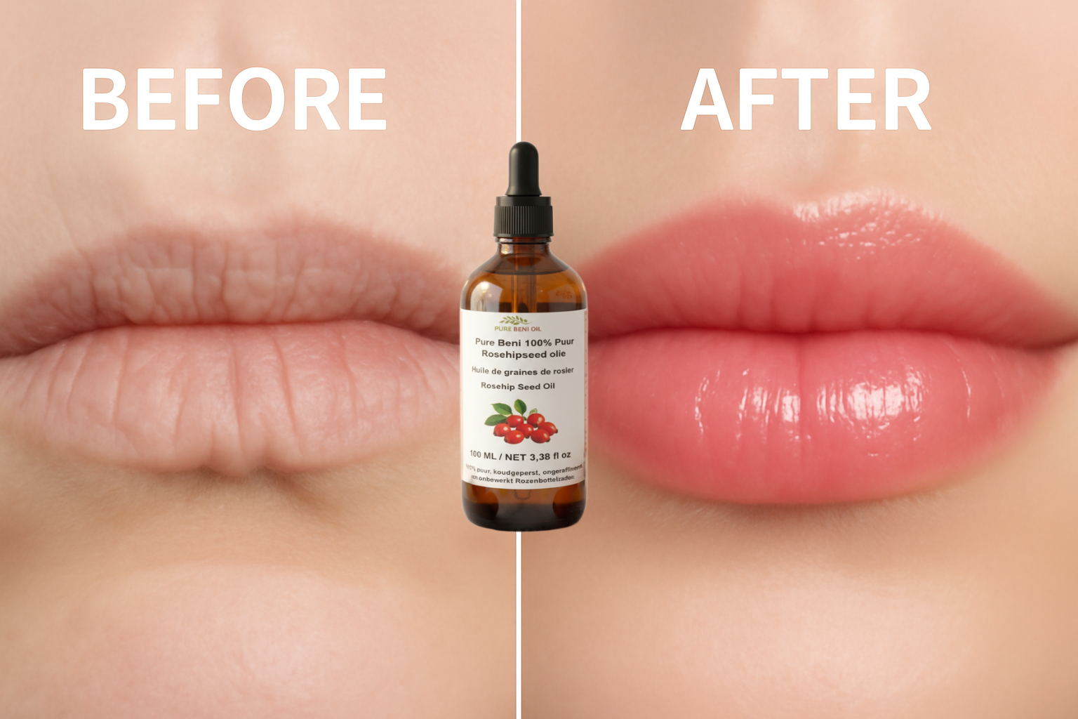 "Pure Beni Natural Rosehip Oil moisturizer for  lips"