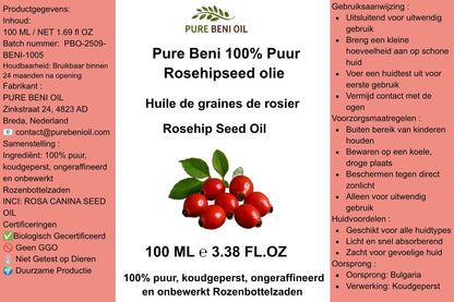 PURE BENI 100 % Huile de Rose Musquée Bio – Hydratation et Éclat Naturel pour le Visage 