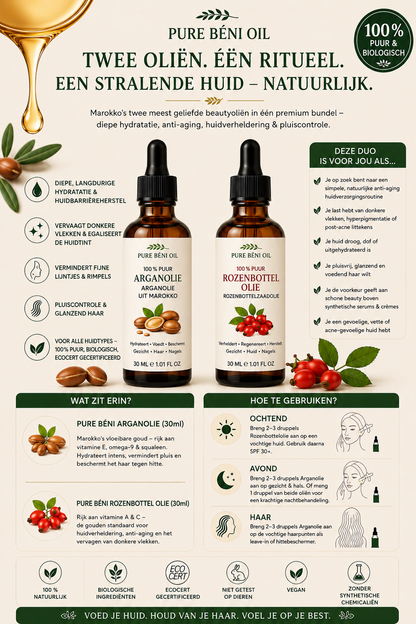 Het Marokkaanse Glow Duo — Arganolie + Rozenbottelolie (elk 30 ml)