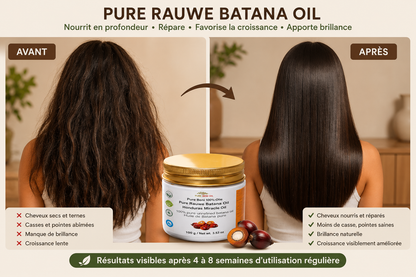 Cuir chevelu sec et irrité
Cheveux cassants et ternes
Pointes abîmées et casse
Après
Cuir chevelu sain et nourri
Cheveux plus forts, brillants et lisses
Moins de casse, cheveux plus longs et plus épais