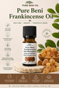 Pure Beni Frankincense Essential Oil displayed in a premium botanical setting with frankincense resin, highlighting natural aromatherapy, relaxation, and skin wellness benefits.