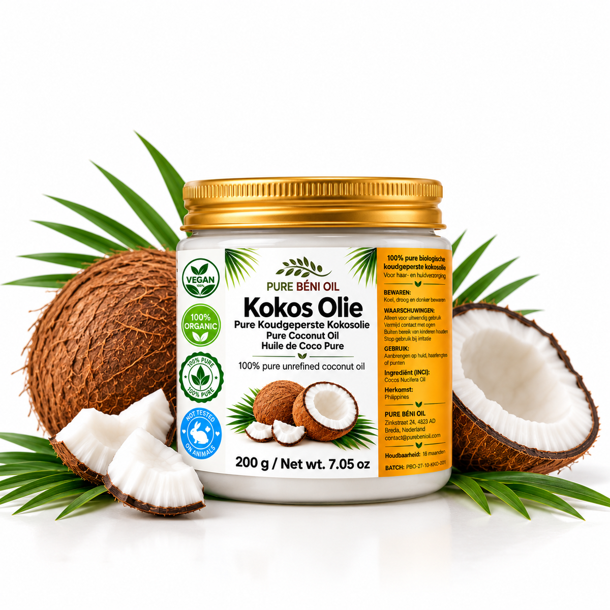 PURE BÉNI OIL Organic Virgin Coconut Oil for Hair & Skin 200 g