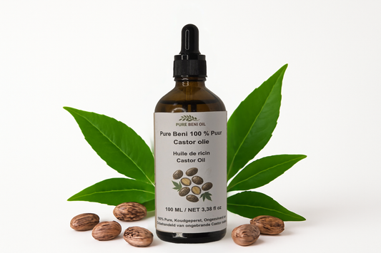 alt="PURE BENI bottle of Organic Cold Pressed Castor Oil for eyelash and eyebrow growth"