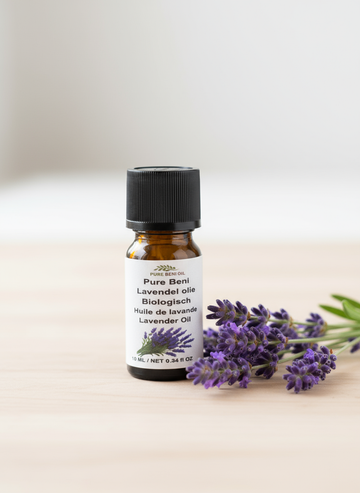 alt="PURE BENI bottle of Organic Lavender (Lavandin) Oil for relaxation, sleep, and aromatherapy"