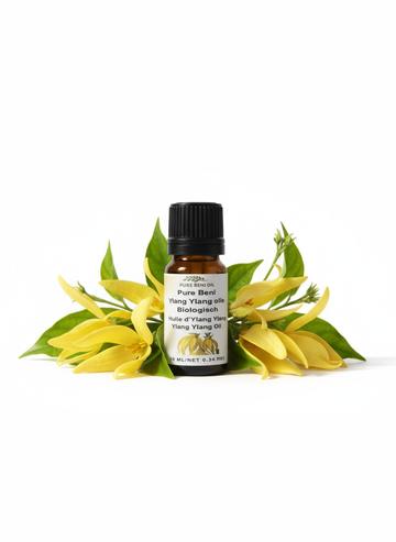 alt="PURE BENI bottle of Organic Ylang Ylang Complete Essential Oil for relaxation"