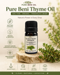 Pure Beni Thyme Essential Oil with fresh thyme herbs for natural wellness aromatherapy immune support and botanical skincare