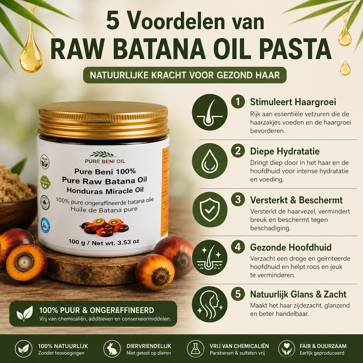 PURE BENI Pâte d'huile de batana brute — Réparation en profondeur pour cheveux secs et abîmés
