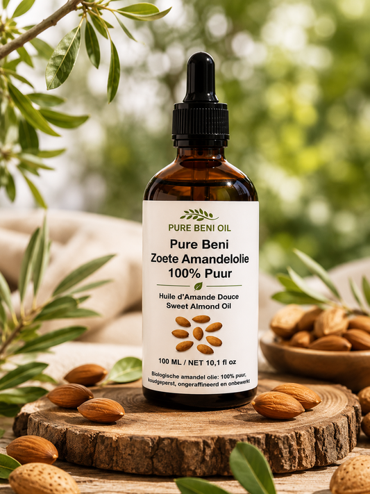 PURE BENI Sweet Almond Oil | Cold-Pressed Carrier Oil for Skin, Hair & Massage